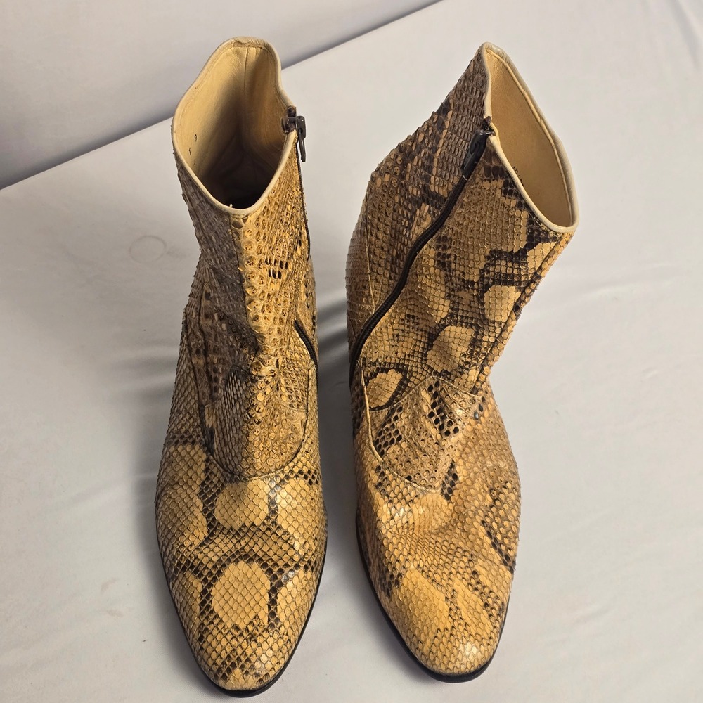 Brass Boot Mens Snakeskin Python Ankle Boots Brown Tan Side Zip 40625 T 9